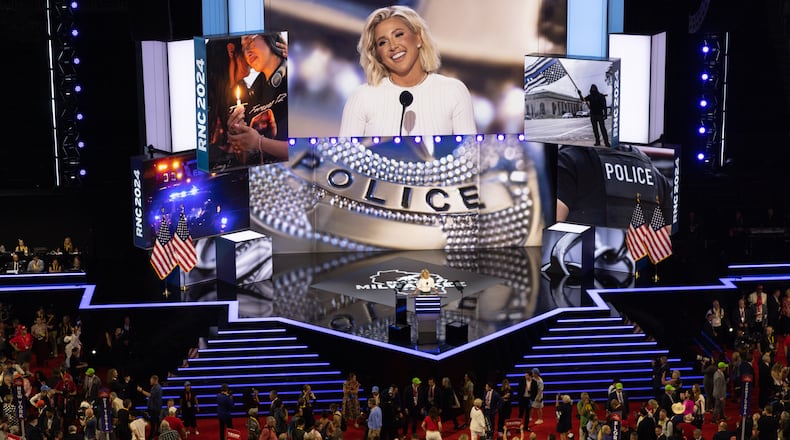 TV personality Savannah Chrisley speaks at Fiserv Forum in Milwaukee on Tuesday, July 16, 2024, the second day of the Republican National Convention. (Arvin Temkar / AJC)