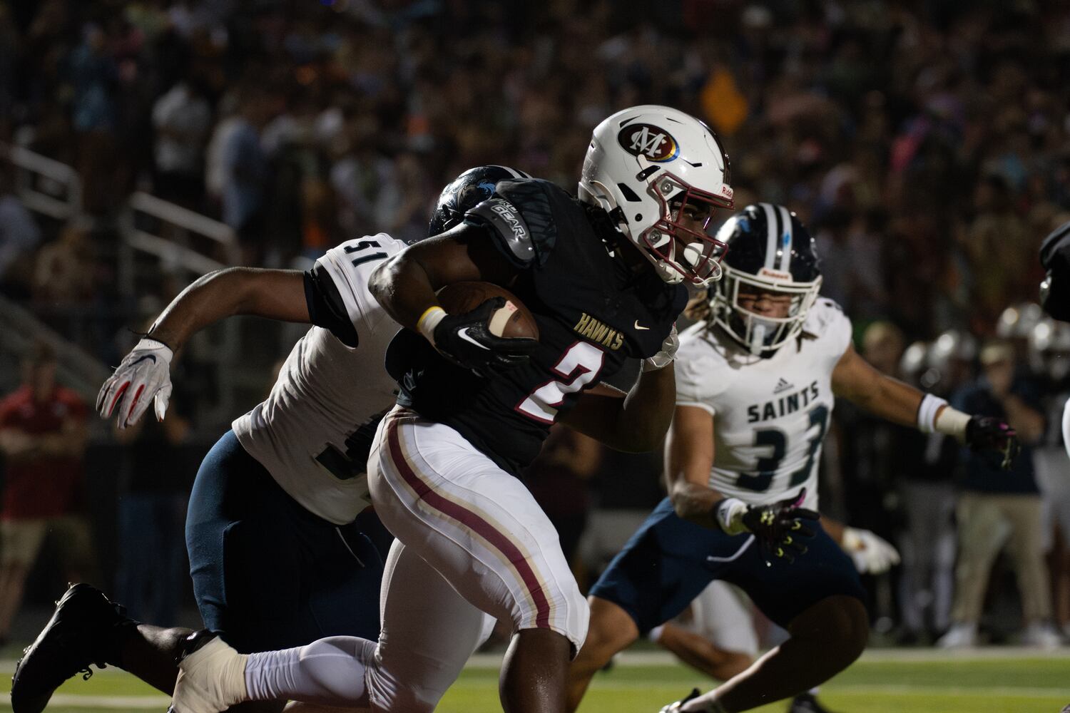 Running back, Cam Robinson, runs the ball during the Cedar Grove at Mill Creek HS football game, September 15, 2023. (Jamie Spaar for the Atlanta Jounal Constitution)