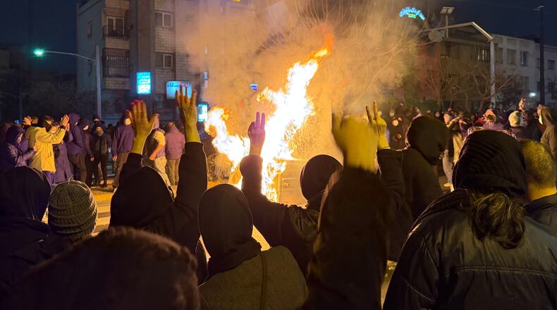 Iranians attend an anti-government protest in Tehran, Iran, Friday, Jan. 9, 2026. (AP Photo)