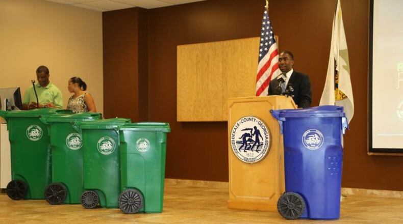 DeKalb County is delivering green 65-gallon trash bins to residents as part of its move to once-weekly trash collection. Interim DeKalb CEO Lee May announced details of the transition in May.