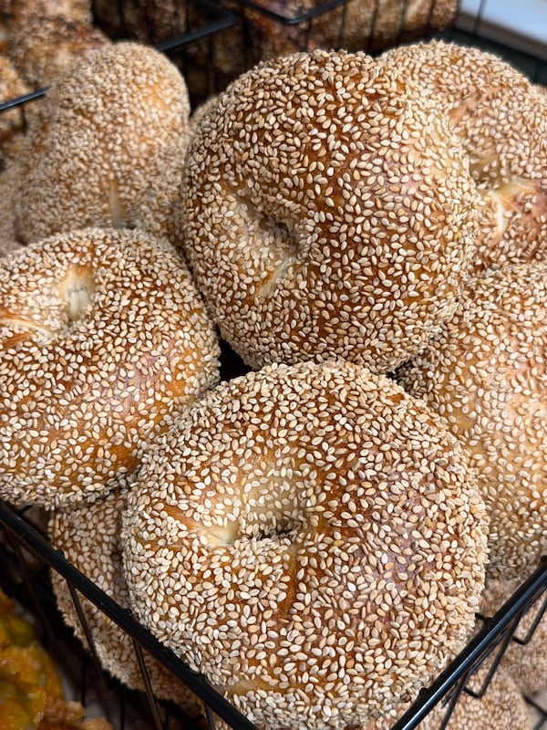 Fresh sesame-covered bagels from Gabriel’s Bagels.
