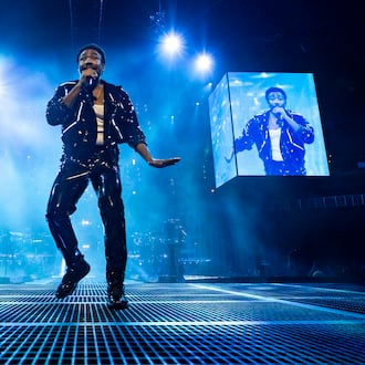 Childish Gambino dazzles a sold-out crowd at State Farm Arena in September 2024 in Atlanta. He was hoarse during the show and said he was recovering from the flu, but shortly thereafter he canceled the rest of the tour. (Ryan Fleisher for the AJC 2024)