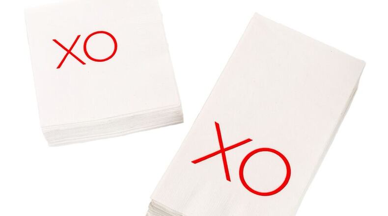 XO beverage napkins or paper XO hand towels from Hudson Grace