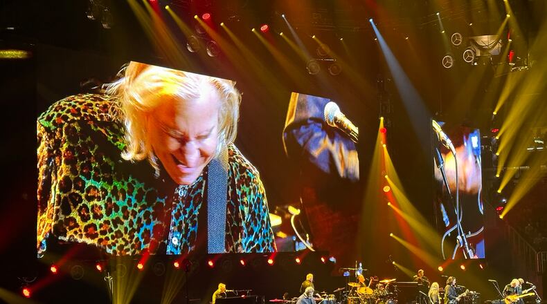 Joe Walsh during "Life's Been Good" at the Eagles concert at State Farm Arena Nov. 4, 2023. RODNEY HO/rho@ajc.com