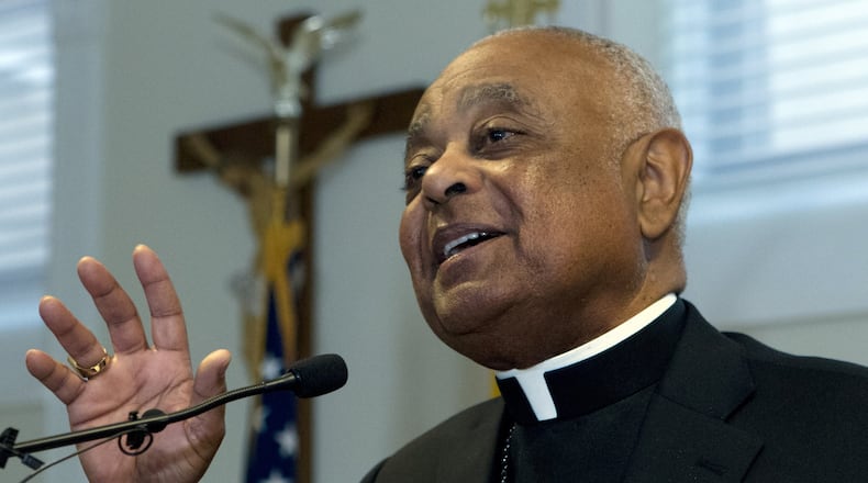 Archbishop Wilton D. Gregory (shown in 2019), who left Atlanta to lead the Washington Archdiocese, is critical of President Donald Trump’s visit to the Saint John Paul II National Shrine. AP PHOTO / JOSE LUIS MAGANA