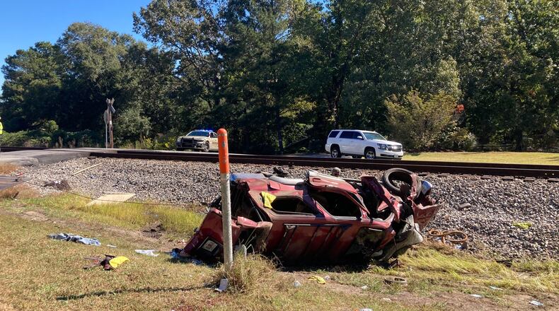A train collided with a vehicle in Douglas County on Wednesday morning. A man has been flown to a hospital.