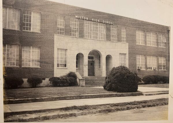 Alpharetta, Milton High School, and the Alpharetta and Old Milton County Historical Society dedicated a historical marker at the original Milton High Campus site at 125 Milton Avenue in Alpharetta in April (Courtesy Alpharetta and Old Milton County Historical Society)
