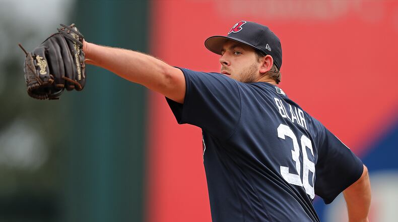 February 18, 2017, Lake Buena Vista, FL: Atlanta Braves pitcher Aaron Blair delivers a pitch during the first full squad workout at Champion Stadium on Saturday Feb. 18, 2017, at the ESPN Wide World of Sports in Lake Buena Vista. Curtis Compton/ccompton@ajc.com