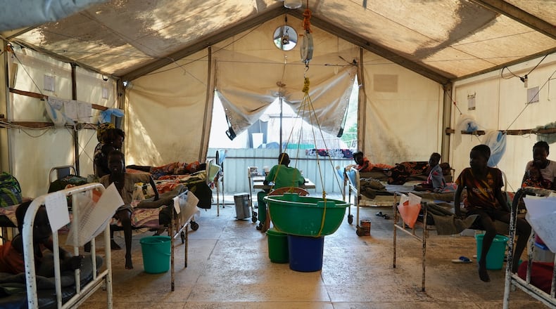 FILE - Patients are seen at a hospital run by Medicines Sans Frontieres (Doctors Without Borders) in Old Fangak in Jonglei state, South Sudan Tuesday, Dec. 28, 2021. (AP Photo/Sam Mednick, File)