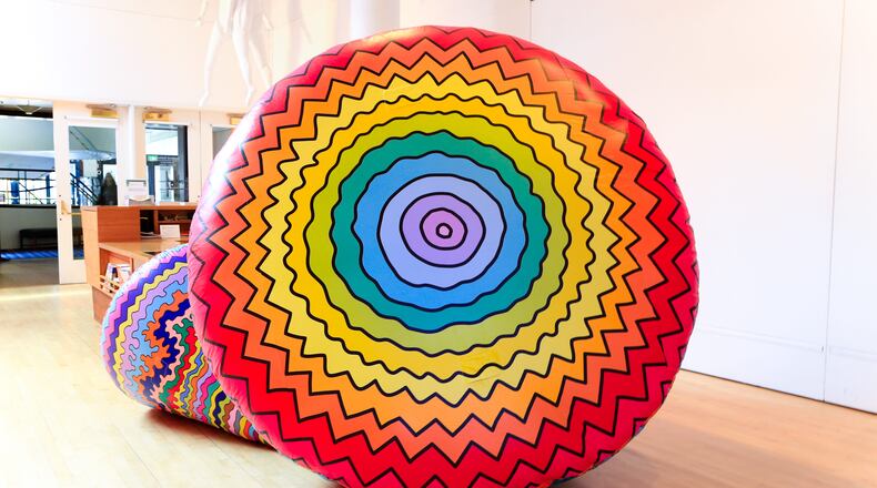 Jen Stark, Cones, 2019, nylon fabric, electric fans, variable dimension