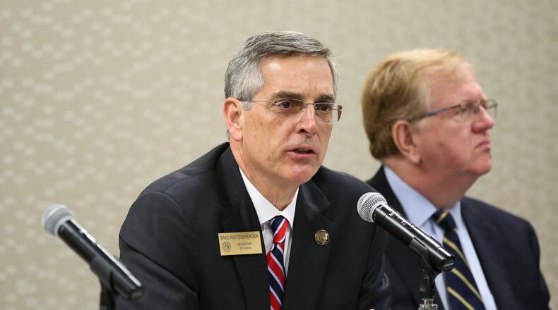 Georgia Secretary of State Brad Raffensperger speaks during an emergency hearing held by the State Election Board at the Georgia Center for Continuing Education in Athens, Ga., on Wednesday, March 11, 2020. The hearing will decide whether Athens election officials broke state laws when they switched to paper ballots filled out by hand. [Photo/Austin Steele for the Atlanta Journal Constitution)