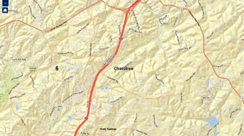 About eight miles of I-575 in Cherokee County, from Sixes Road to the Etowah River, will be re-striped, state highway officials announced. GEORGIA DEPARTMENT OF TRANSPORTATION