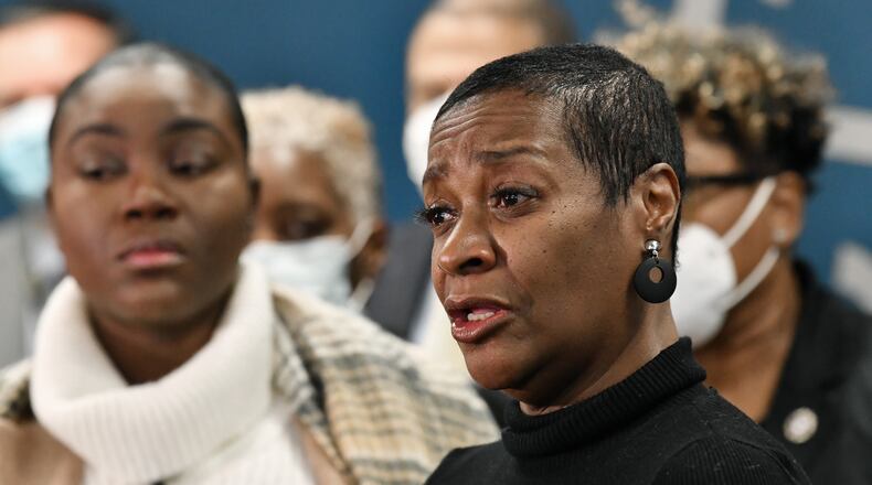Acquanellia Smith, mother of Nacole Smith, speaks during a news conference Tuesday at Atlanta Police headquarters about a 1995 cold case involving her daughter, who was 14 when she was raped and shot twice in the head. (Hyosub Shin / Hyosub.Shin@ajc.com)