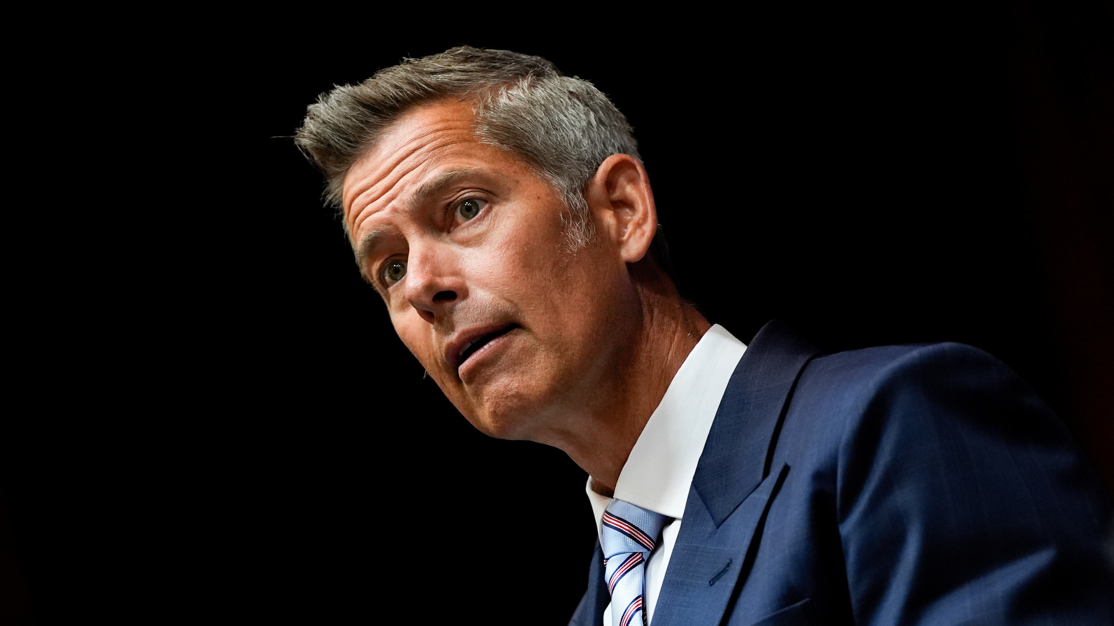 FILE - Transportation Secretary Sean Duffy speaks during a news conference Aug. 5, 2025, at the Department of Transportation in Washington. (AP Photo/Julia Demaree Nikhinson, File)
