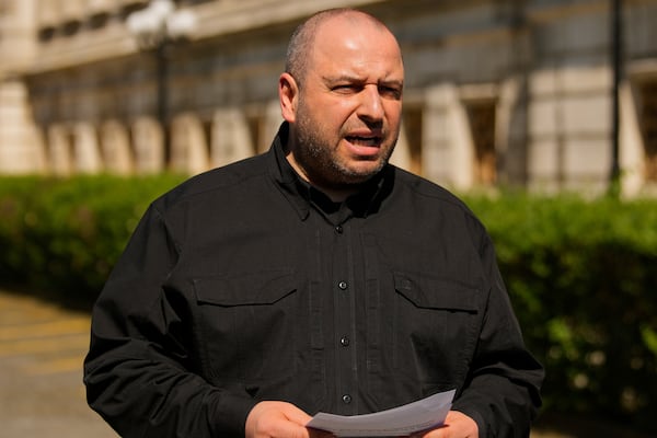 Ukraine's Minister of Defence Affairs Rustem Umerov, speaks to the media at the Ciragan Palace following the Ukraine-Russia peace talks in Istanbul, Turkey, Monday, June 2, 2025. (AP Photo/Emrah Gurel)