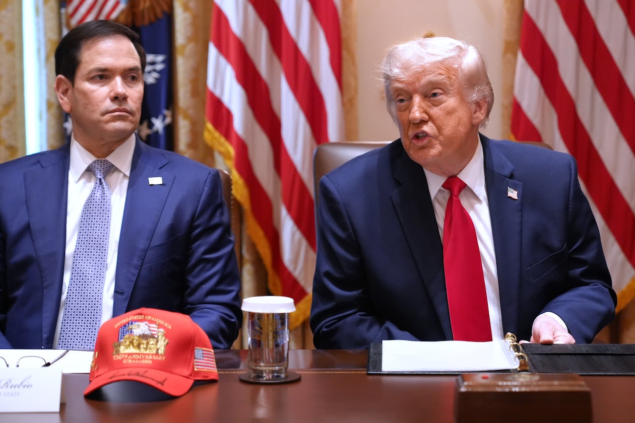 President Donald Trump (right, seated next to Secretary of State Marco Rubio) speaks during a Cabinet meeting at the White House, Wednesday, May 27, 2026, in Washington. (Jacquelyn Martin/AP)