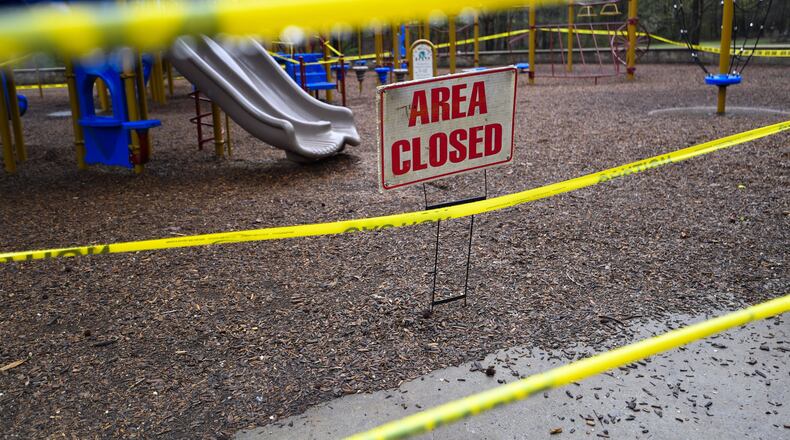 Due to the coronavirus COVID-19, the playground at Gwinnett County Parks and Recreation Jones Bridge Park is closed, Tuesday, March 24, 2020, in Peachtree Corners. (Contributed by John Amis)