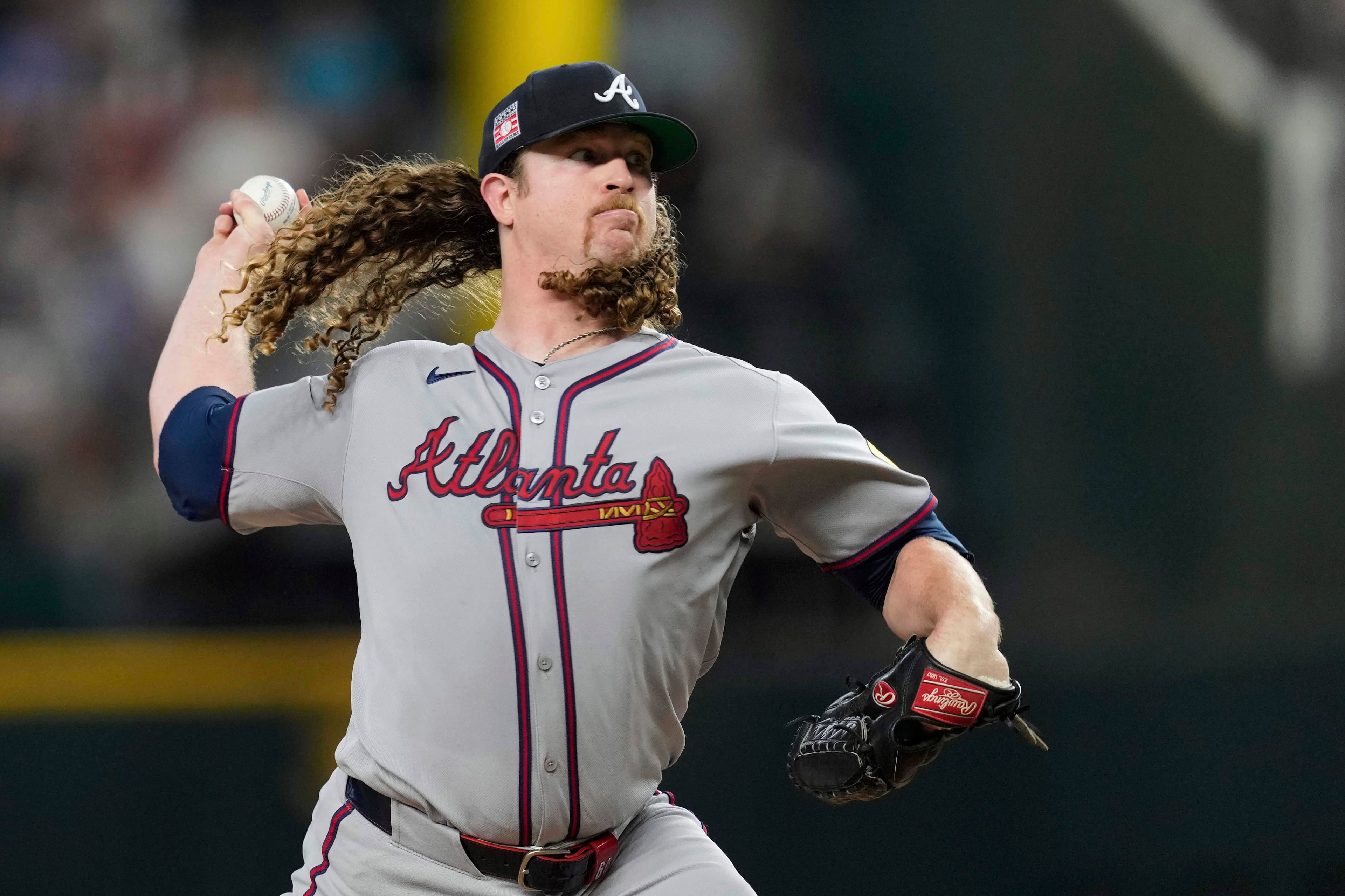 Grant Holmes pitched Saturday against the Rangers, then was placed on the disabled list Sunday with a sore elbow. Holmes becomes the latest Atlanta starting pitcher to suffer an injury, joining Chris Sale, Spencer Schwellenbach, AJ Smith-Shawver and Reynaldo López. (Tony Gutierrez/AP)