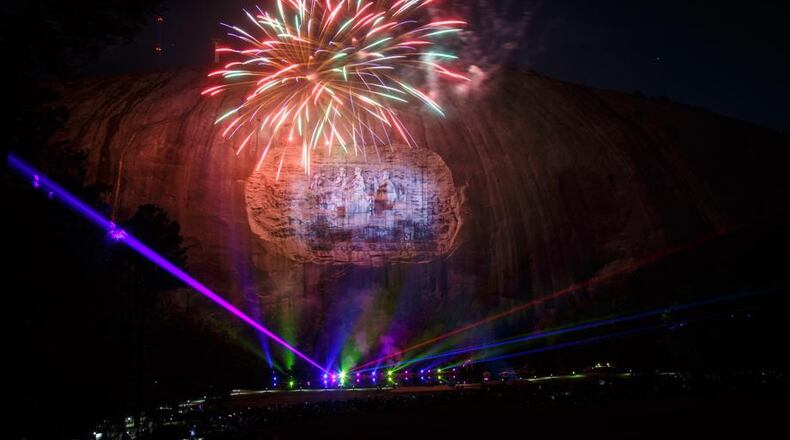Fireworks explode at Stone Mountain Park during the Lasershow Spectacular.