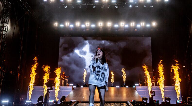 Atlanta, Ga: Billie Eilish headlined Saturday night at Music Midtown showing why she's one of the biggest forces in pop music with an onslaught of hits and raw energy. Photo taken Saturday, September 16, 2023 at Piedmont Park. (RYAN FLEISHER FOR THE ATLANTA JOURNAL-CONSTITUTION)