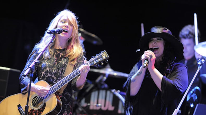 Nancy Wilson (left) and Ann Wilson of Heart perform at the eighth annual MusiCares MAP Fund Benefit Concert in 2012 in Los Angeles.