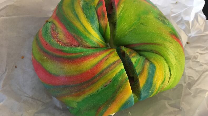 Rainbow bagel at BB's Bagels in Alpharetta. / Photo: Allison Gordon