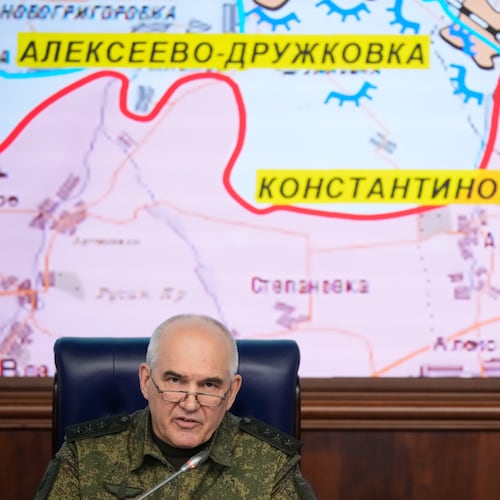 The First Deputy Chief of the General Staff of Russian Armed Forces Lt. Gen. Sergei Rudskoy holds a news briefing in Moscow, Saturday, July 4, 2026. (AP Photo/Pavel Bednyakov)