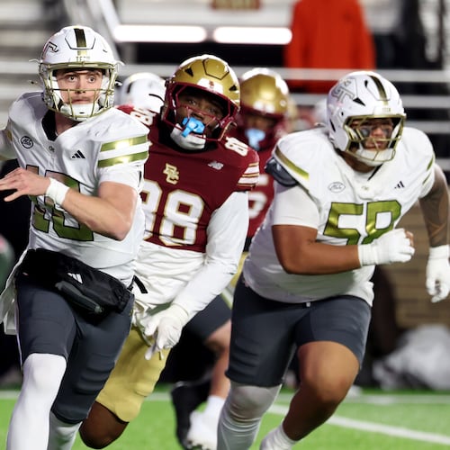 Georgia Tech quarterback Haynes King and the offense did all the team needed from them and more in a 36-34 win at Boston College, but the defense was a huge liability. (Mark Stockwell/AP)