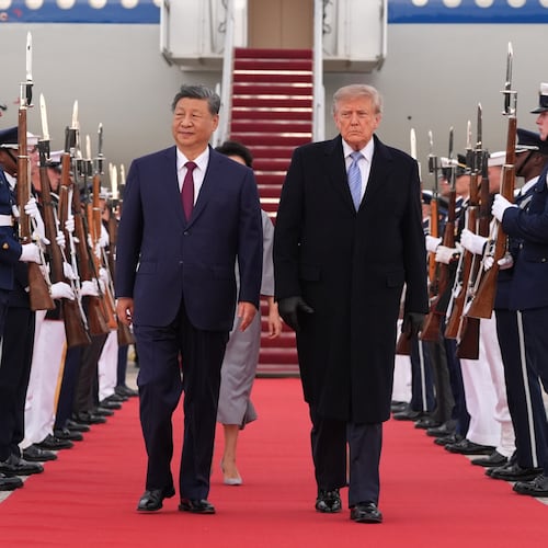 President Donald Trump and first lady Melania Trump walk with China's President Xi Jinping and his wife Peng Liyuan at Joint Base Andrews, Md., Wednesday, Sept. 23, 2026.(AP Photo/Alex Brandon)