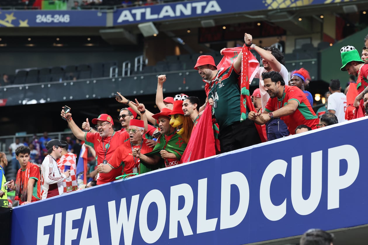 Morocco fans cheer before the start of the Morocco vs. Haiti in a Group C FIFA World Cup match at Atlanta Stadium on Wednesday, June 24, 2026. (Jason Getz/AJC)