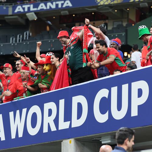 Morocco fans cheer before the start of the Morocco vs. Haiti in a Group C FIFA World Cup match at Atlanta Stadium on Wednesday, June 24, 2026. (Jason Getz/AJC)