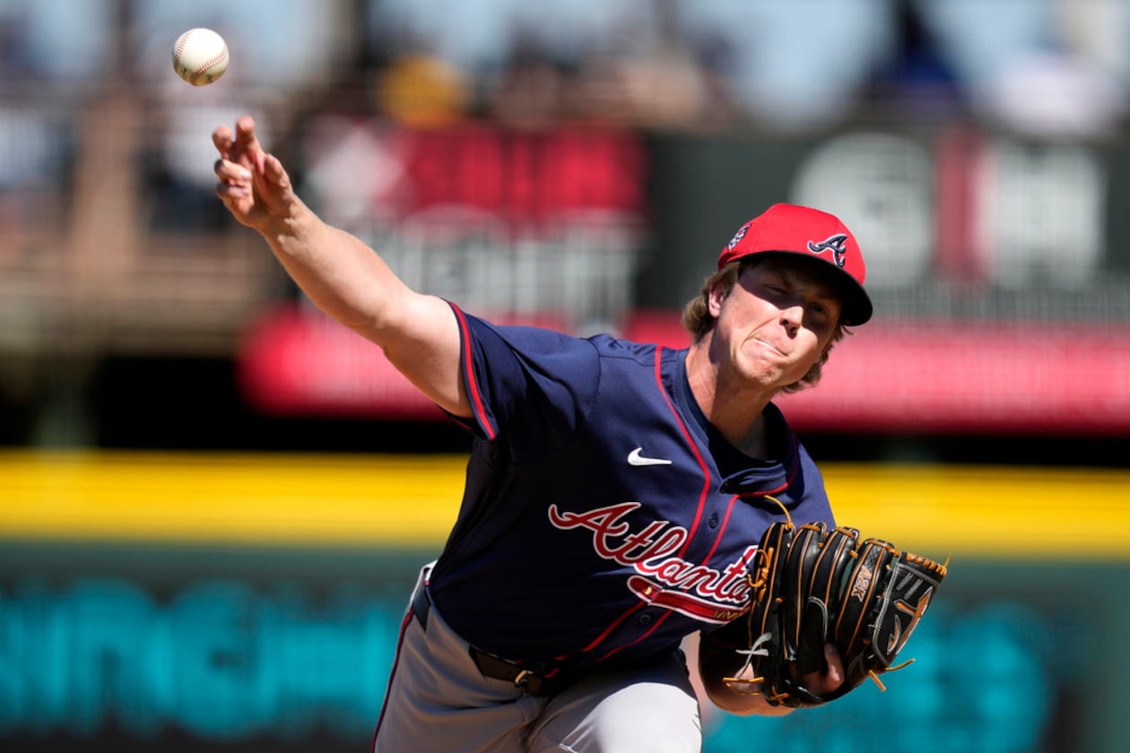 Braves rookie Owen Murphy throws a pitch during a spring training game against the Pirates on Tuesday, Feb. 27, 2024, in Bradenton, Fla. The team will give Murphy his first crack at an MLB start on Saturday. (Charlie Neibergall/AP 2024)