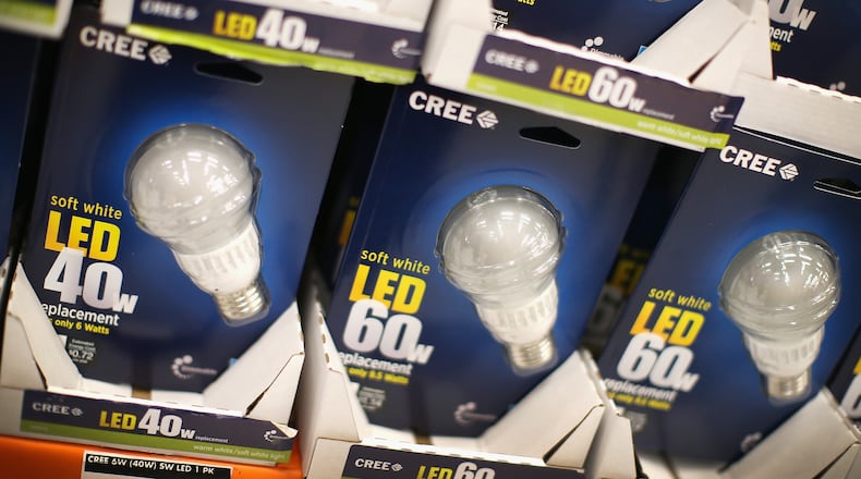 CHICAGO, IL - DECEMBER 27: LED light bulbs are offered for sale at a Home Depot store on December 27, 2013 in Chicago, Illinois. On January 1, 2014 manufacturers stopped producing 40 and 60 watt incandescent light bulbs in the United States. The 75 and 100 watt bulbs were discontinued in 2013. These incandescent bulbs are being replaced by the more energy efficient compact florescent and LED light bulbs. (Photo by Scott Olson/Getty Images)