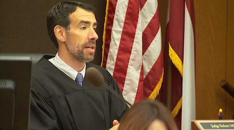 Judge Robert McBurney renders a decision on whether to drop witness-influencing charges against Tex Mciver during McIver's murder trial on April 11, 2018 at the Fulton County Courthouse. (Channel 2 Action News)