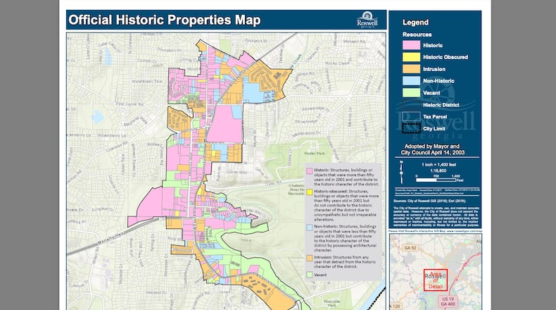 Roswell recently approved a contract to update the Historic Properties Map. COURTESY CITY OF ROSWELL