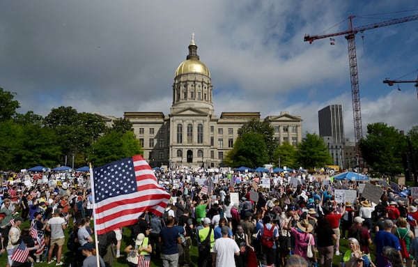 Demonstrators at Liberty Plaza near the Georgia Capitol on Saturday. 