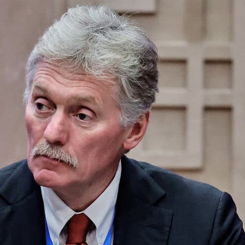 FILE- Kremlin spokesman Dmitry Peskov attends a Kyrgyzstan-Russia talk at the Administrative complex Yntymak-Manas Ordo, in Bishkek, Kyrgyzstan, Nov. 26, 2025. (Alexander Kazakov, Sputnik, Kremlin Pool Photo via AP, File)