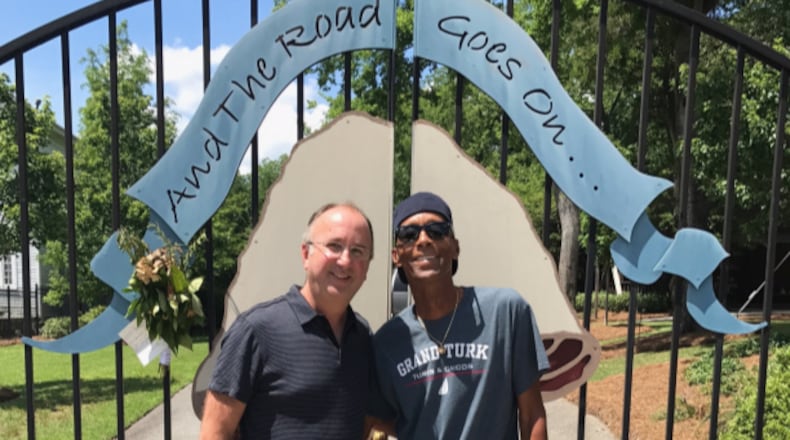 Gregg Allman's longtime manager Michael Lehman and Allman's best friend, Chank Middleton, remember Allman in front of The Big House in Macon. (Photo courtesy Michael Lehman)