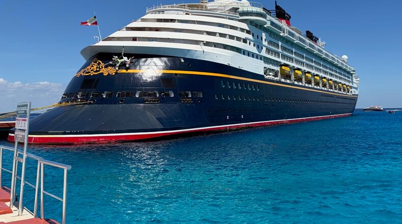 The Disney Magic cruise ship is seen at port in Cozumel, Mexico, on March 22, 2026. (Steve O'Connell via AP)