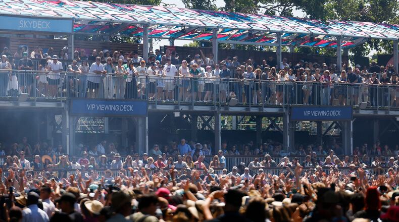Crowds move between stages during the first day of the BottleRock Music Festival held at the Napa Valley Expo in Napa, Calif., Friday, May 22, 2026. (Jessica Christian/San Francisco Chronicle via AP)