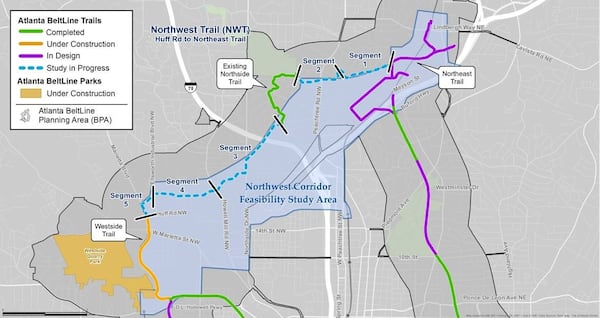 This map shows the northwest portion of the Beltline that will be studied.