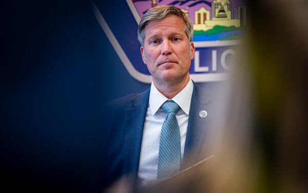 Mayor Tim Keller speaks at a press conference addressing the National Guard being deployed to help Albuquerque police in Albuquerque, N.M., Tuesday, April 8, 2025. (Jessica Baca/The Albuquerque Journal via AP)