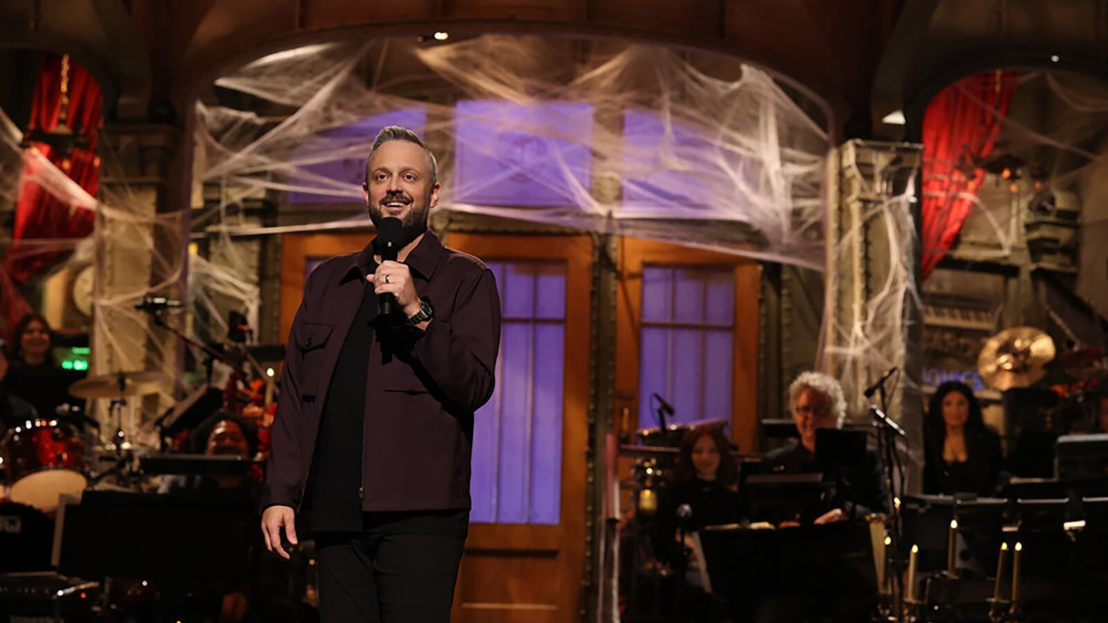 Comedian Nate Bargatze, pictured hosting “Saturday Night Live” in 2023, will appear at State Farm Arena on Saturday and Sunday. (Courtesy of Will Health/NBC)