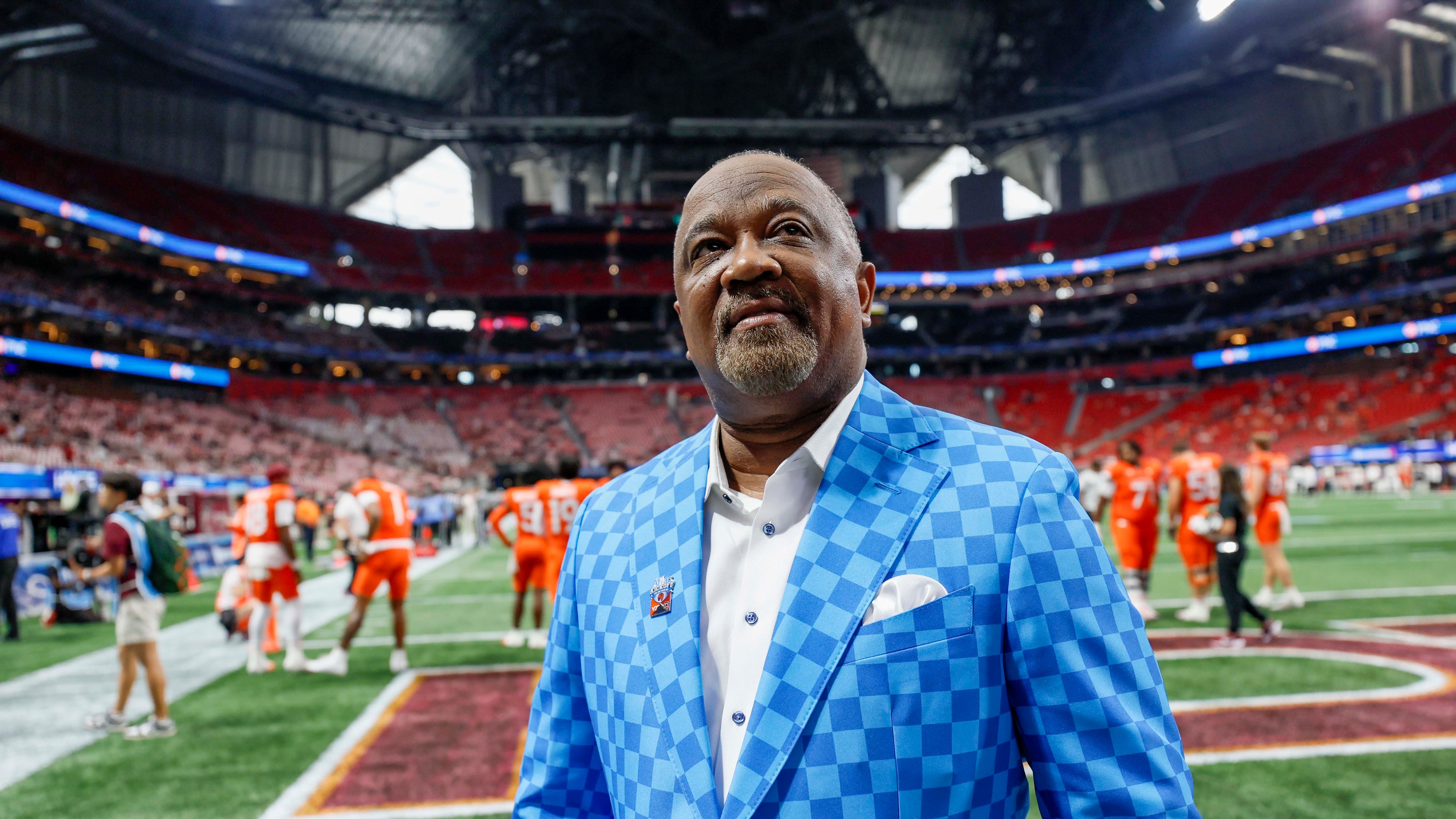 Aflac President Virgil Miller observes the stands just before the Aflac Kickoff Game between South Carolina and Virginia Tech at Mercedes-Benz Stadium on Sunday, Aug. 31, 2025, in Atlanta. (Miguel Martinez/AJC)