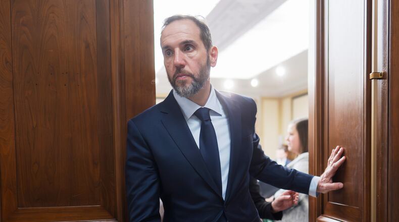 FILE - Former Department of Justice Special Counsel Jack Smith departs at the end of a Republican-led deposition before the House Judiciary Committee as part of its oversight into DOJ investigations into President Donald Trump, on Capitol Hill in Washington, Dec. 17, 2025. (AP Photo/J. Scott Applewhite, File)