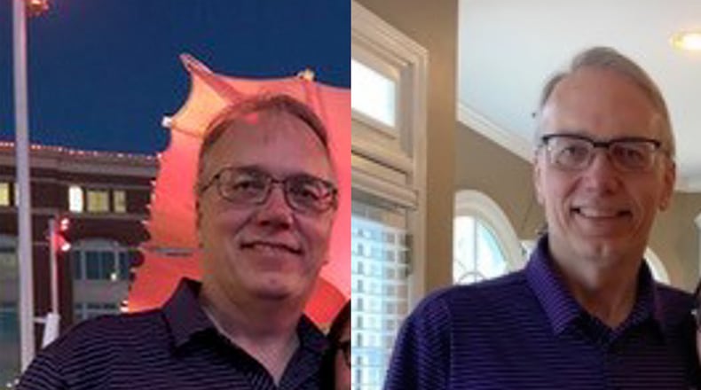 In the photo on the left, taken in May 2018, Paul Miller weighed 260 pounds. In the photo on the right, taken in April, he weighed 185 pounds. (Photos contributed by Paul Miller)