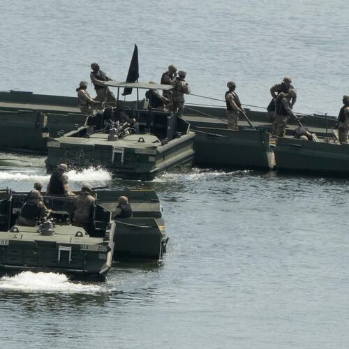 The U.S. Army's soldiers conduct a training exercise on a river in Yeoncheon, South Korea, near the border with North Korea, Tuesday, Aug. 18, 2026. (AP Photo/Ahn Young-joon)