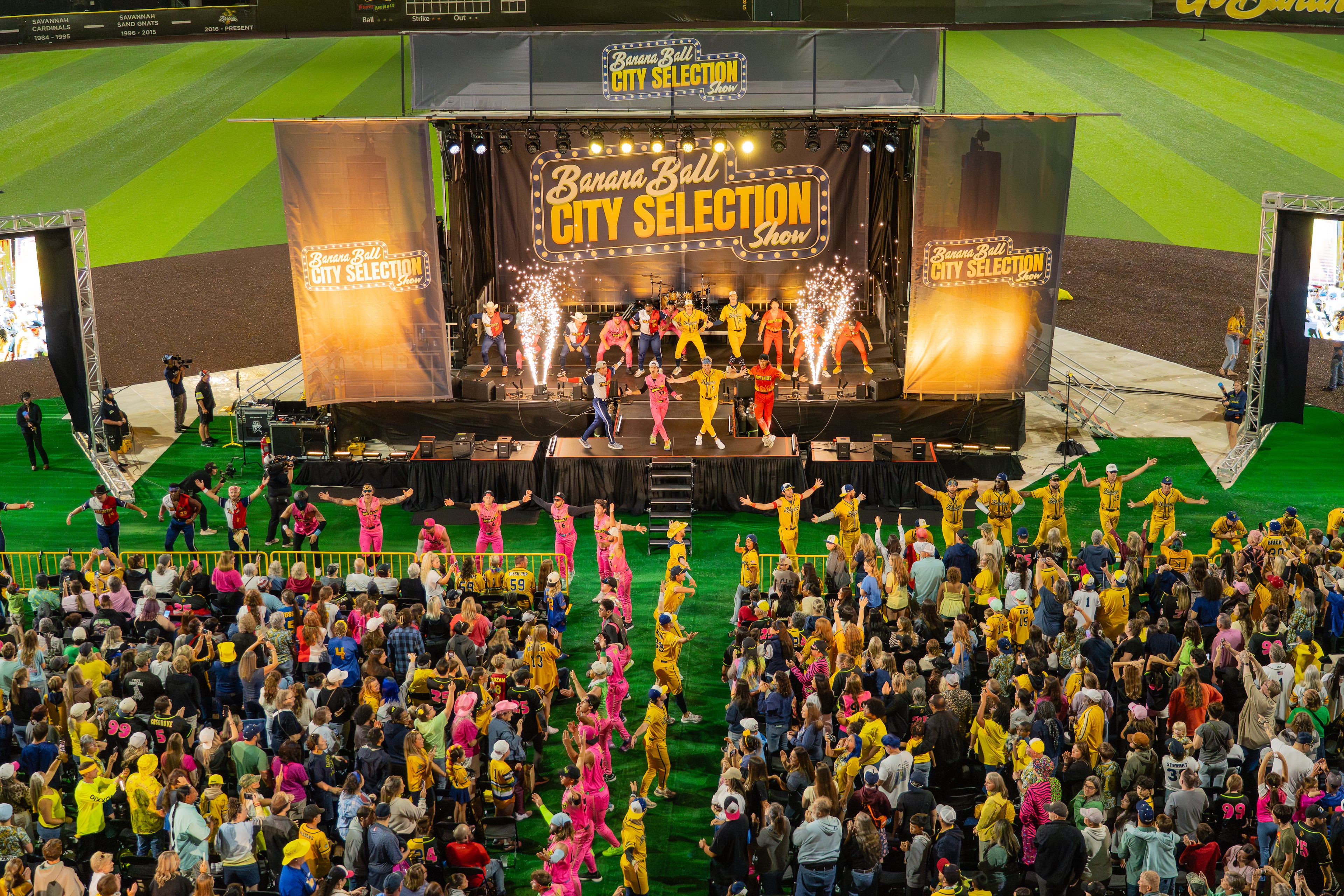 The Savannah Bananas announced plans for the 2026 Banana Ball Championship League season Thursday at Savannah's Grayson Stadium. (Fans First Entertainment/Anna Rouch)