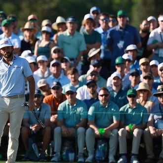 Cameron Young reacts after missing a putt for birdie on the 18th hole during the third round of the Masters at Augusta National on Saturday, April 11, 2026, in Augusta, Ga. (Jason Getz/AJC)