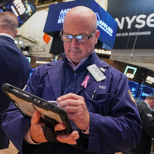 Trader Patrick Casey works on the floor of the New York Stock Exchange, Wednesday, June 3, 2026. (AP Photo/Richard Drew)